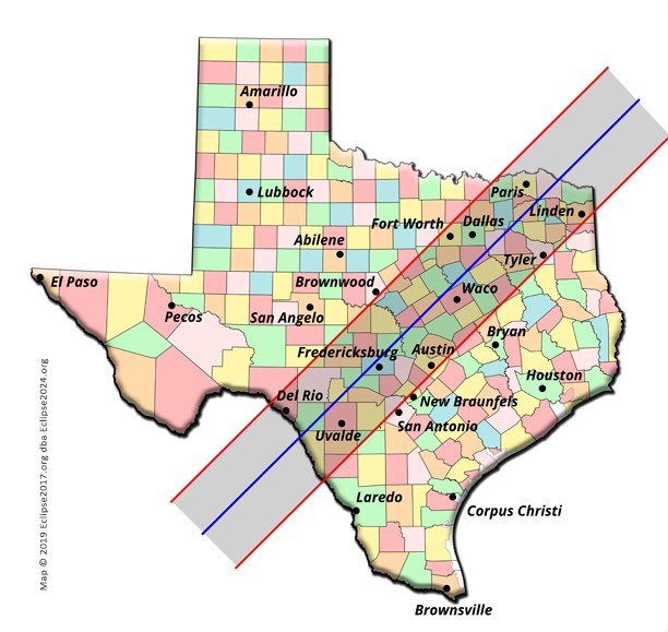2024 Eclipse Map of Texas